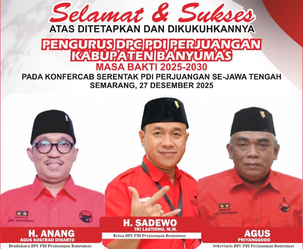 Sadewo Tri Lastiono Resmi Pimpin DPC PDI Perjuangan Banyumas Periode 2025–2030